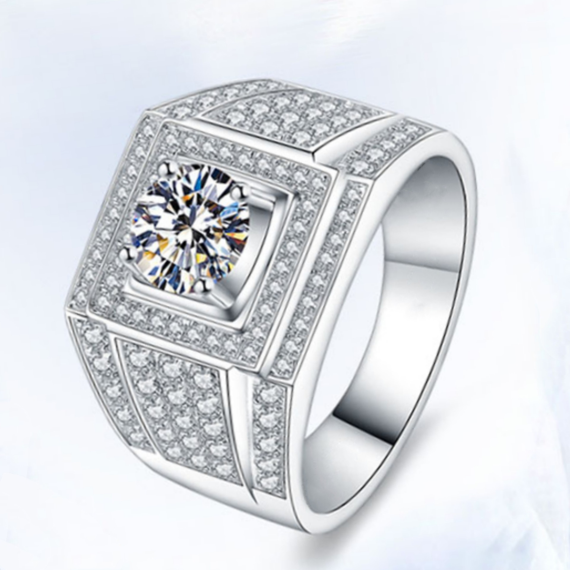 热卖欧美时尚满钻戒指 新款霸气群镶锆石男士钻戒 奢华群镶戒指