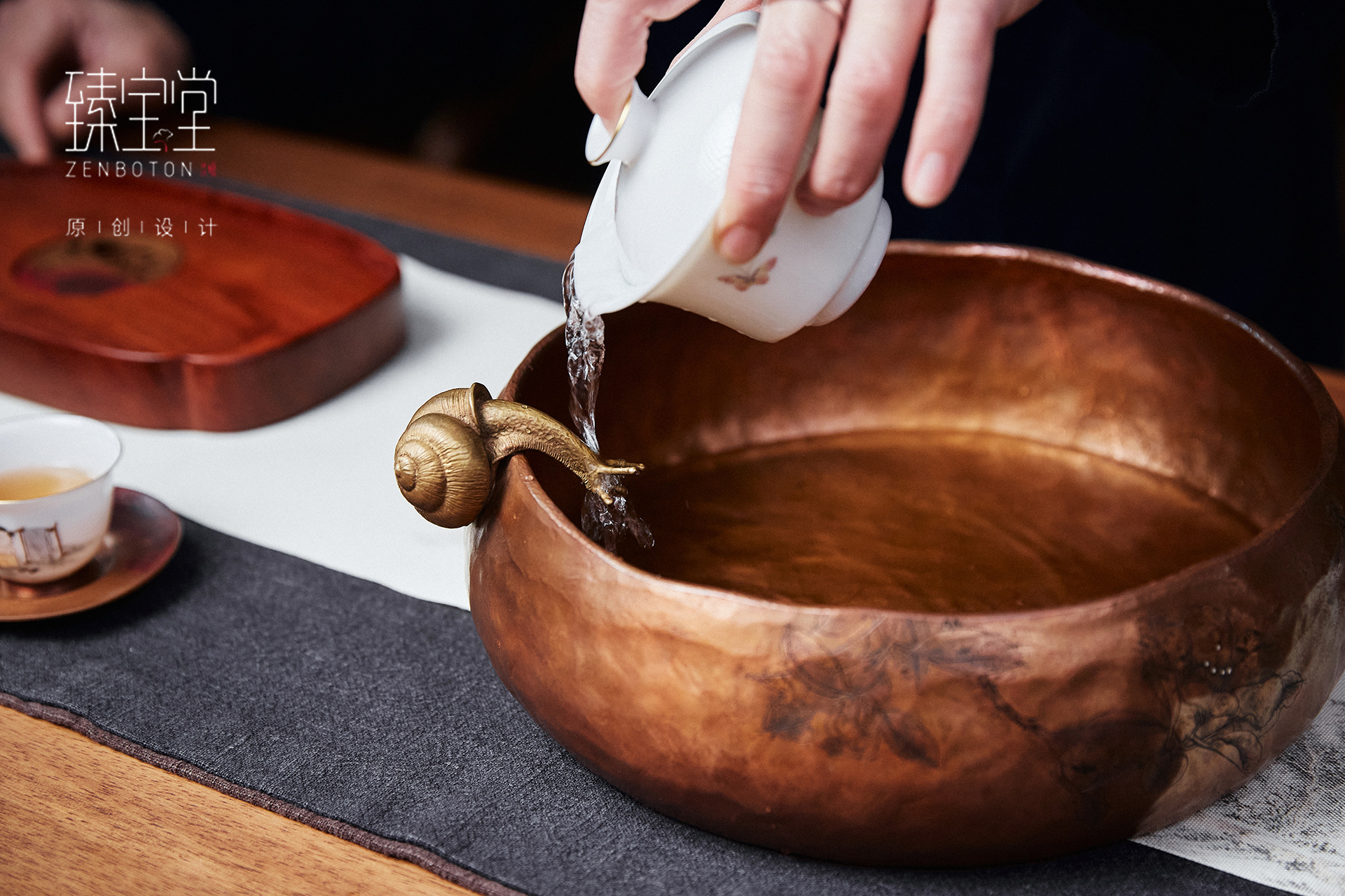 臻宝堂咏茶钵水洗纯铜茶渣桶功夫茶道手工钵型大容量茶具配件建水