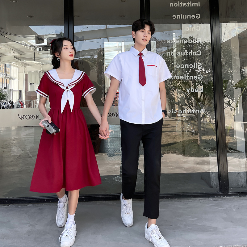 情侣装夏装学院风jk制服学生班服短袖衬衫毕业服套装-领带领花 4