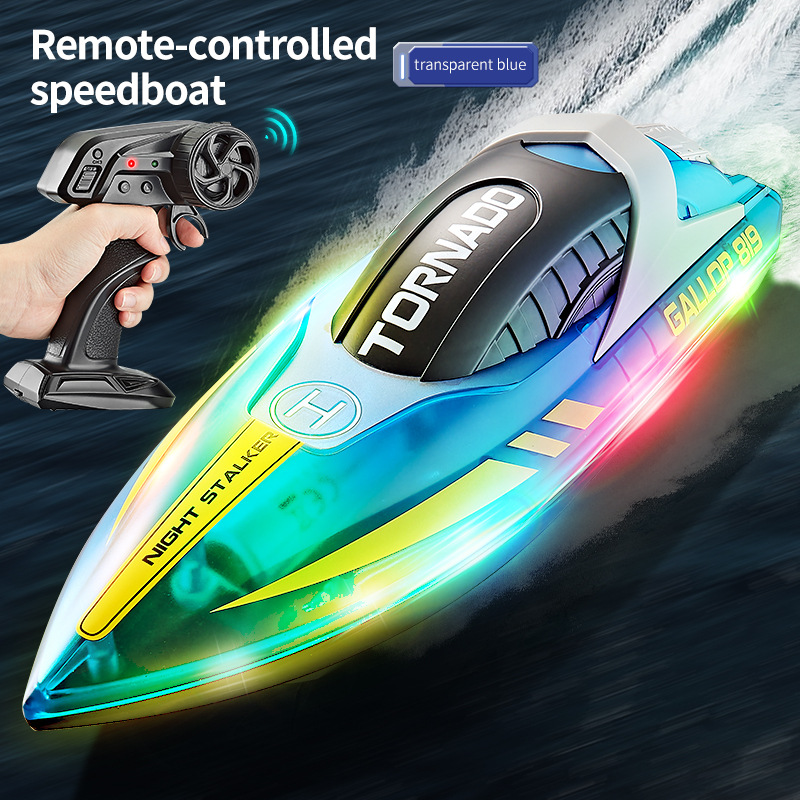 Cross-Border New Arrival Hj819 Remote-Control Ship 2.4G Remote Control High-Speed Speedboat LED Light Boat Rechargeable Children's Toy Boat