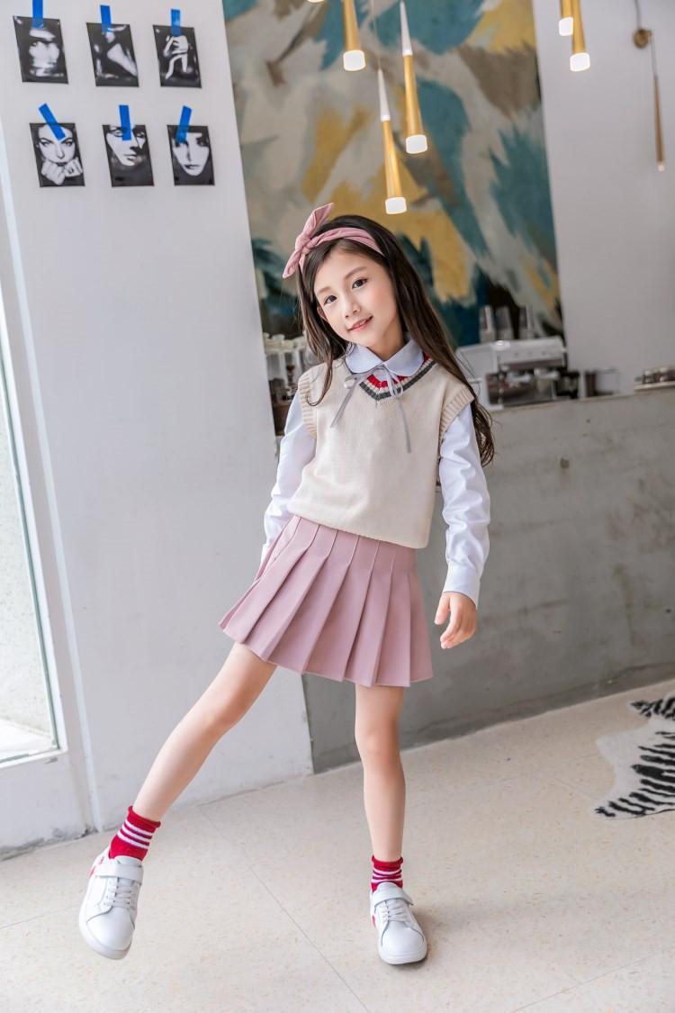 女童学院风裙子春秋儿童半身裙中大童宝宝百褶短裙网红女孩裙裤