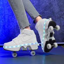 爆款发光可充电轮滑鞋4轮可伸缩代步轮子鞋男女青少年儿童暴走鞋