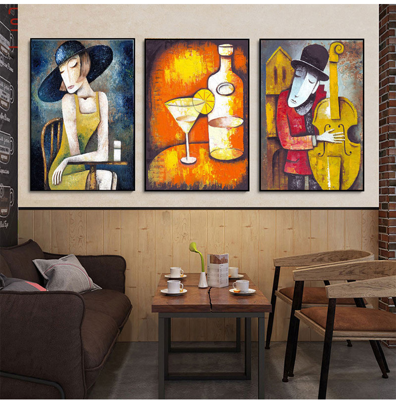 酒吧装饰画抽象人物创意个性仿手绘餐吧酒馆挂画工业风烧烤店壁画