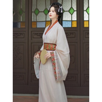 实拍汉服女直裾拖尾复古战国袍日常套装