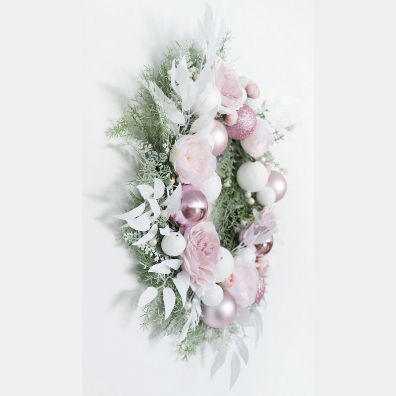 纯手工圣诞装饰 礼品节日花环 粉色圣诞球花环装饰婚庆花圈-阿里巴巴