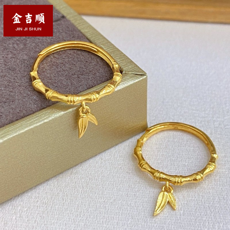现货批发5g黄金新款竹节戒指足金999麦穗戒指女24k纯黄金几何指环