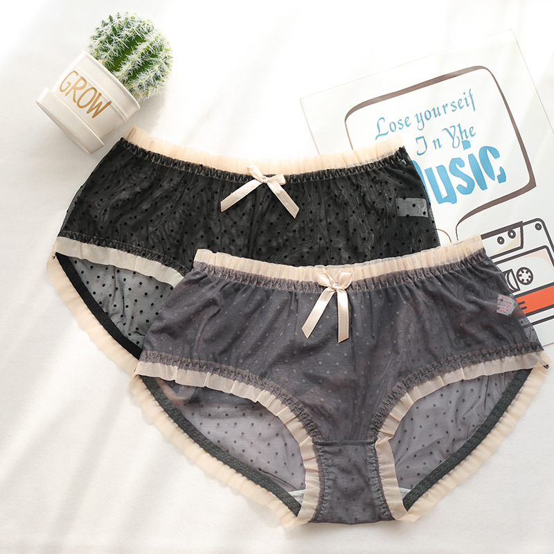 内裤女网纱蕾丝大码胖mm200斤透明中腰透气日系可爱速干薄三角裤