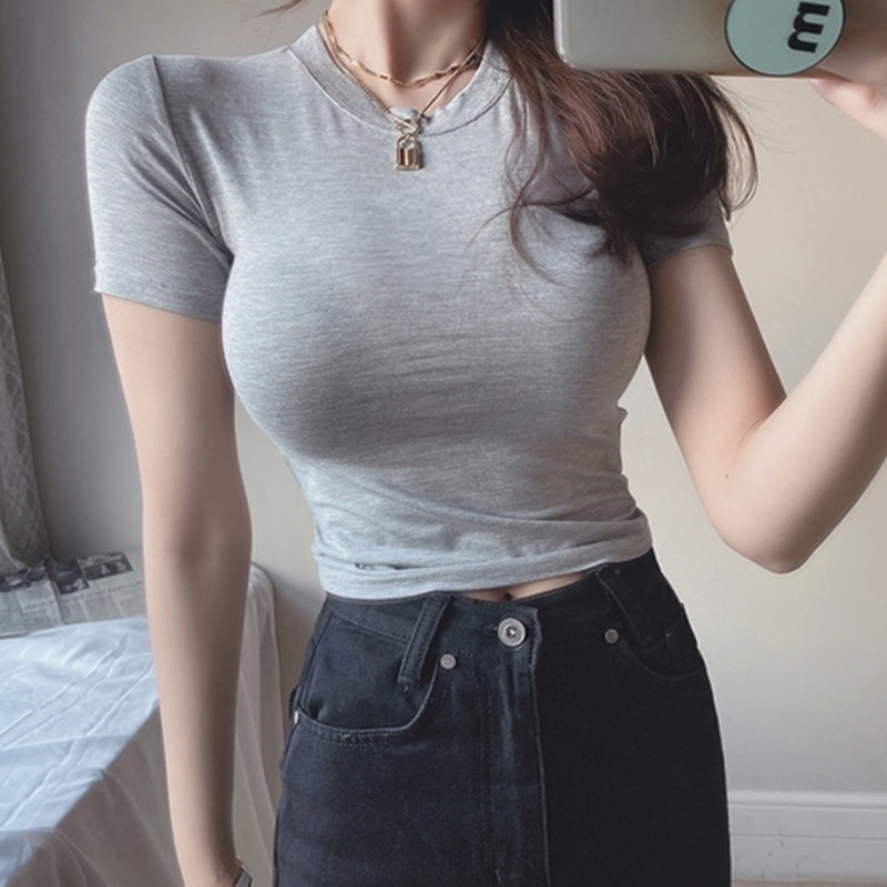 大圆领t恤紧身短袖图片