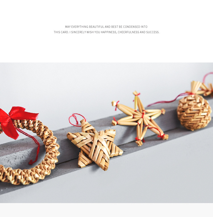 环保创意麦草编圣诞挂件 精致盒装手工编织麦秸秆工艺品 藤圈吊饰