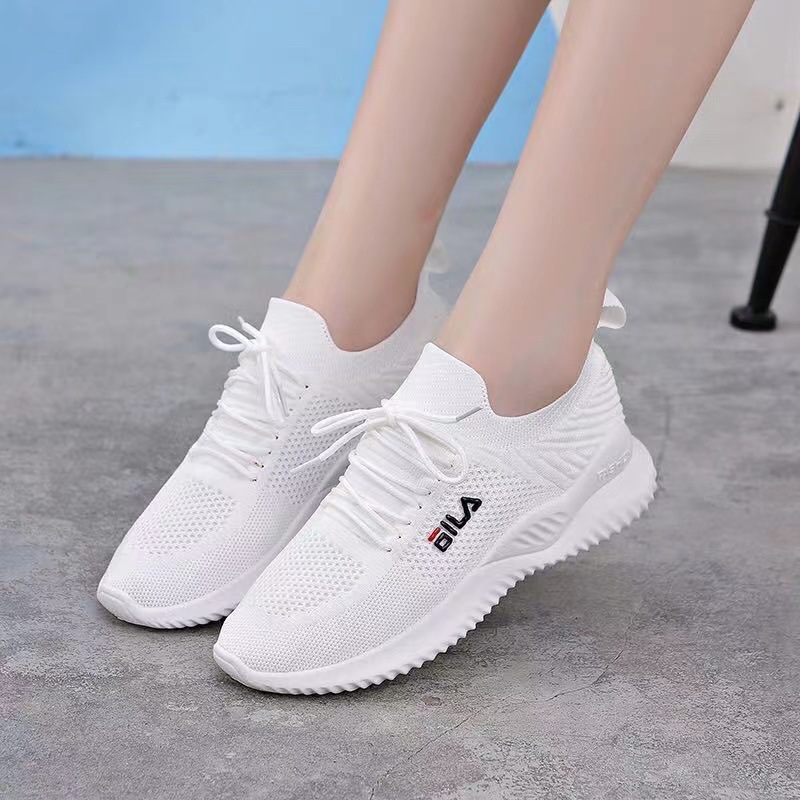 Boxed New Flyknit Shoes Soft Bottom Breathable Female Tennis Shoes Casual Sports Running Shoes Casual Lace up Female Student Shoes