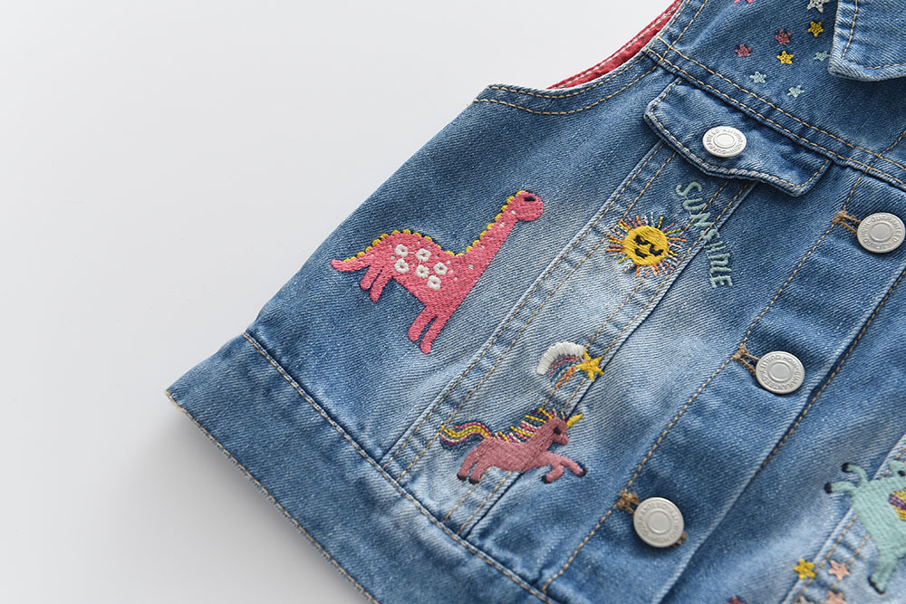 0626-21 2021秋季新款 彩虹小马刺绣 女童水洗牛仔马甲背心