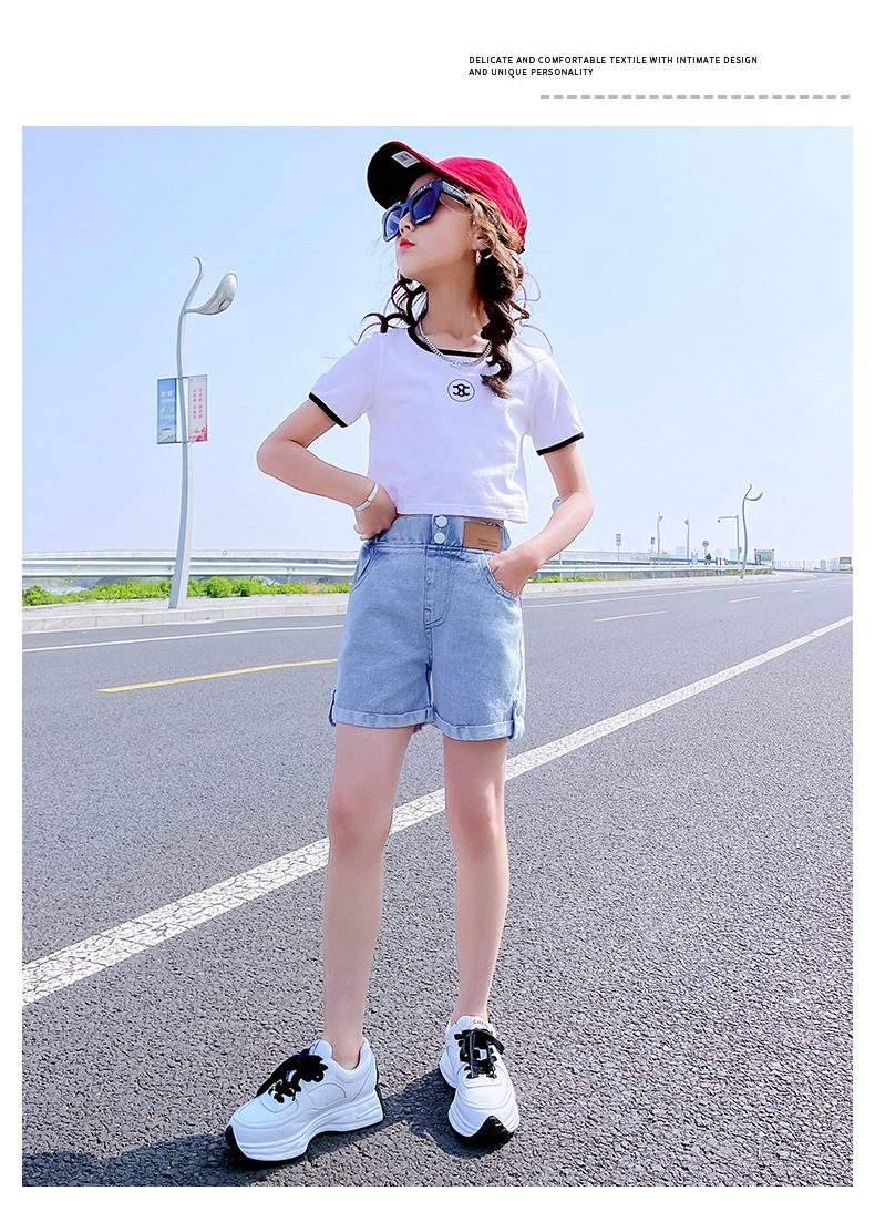 女童短裤夏装新款童装洋气牛仔裤夏季女大童夏款短裤儿童翻边热裤