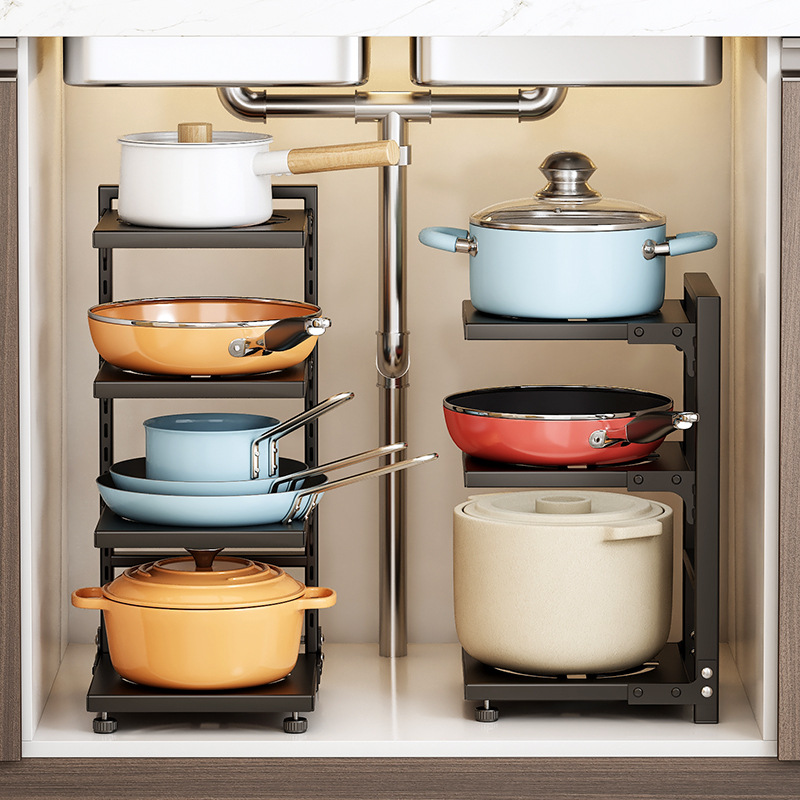 家用厨房置物架多功能落地多层锅具收纳架子下水槽橱柜多层放锅架
