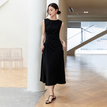 恩迪夏姿chen款醋酸无袖连衣裙女2024年夏季法式垂感背心长裙高定