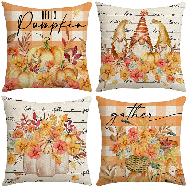 2024 New Autumn Pumpkin Dwarf Farm Linen Pillow Amazon Household Goods Sofa Pillow Cases Wholesale