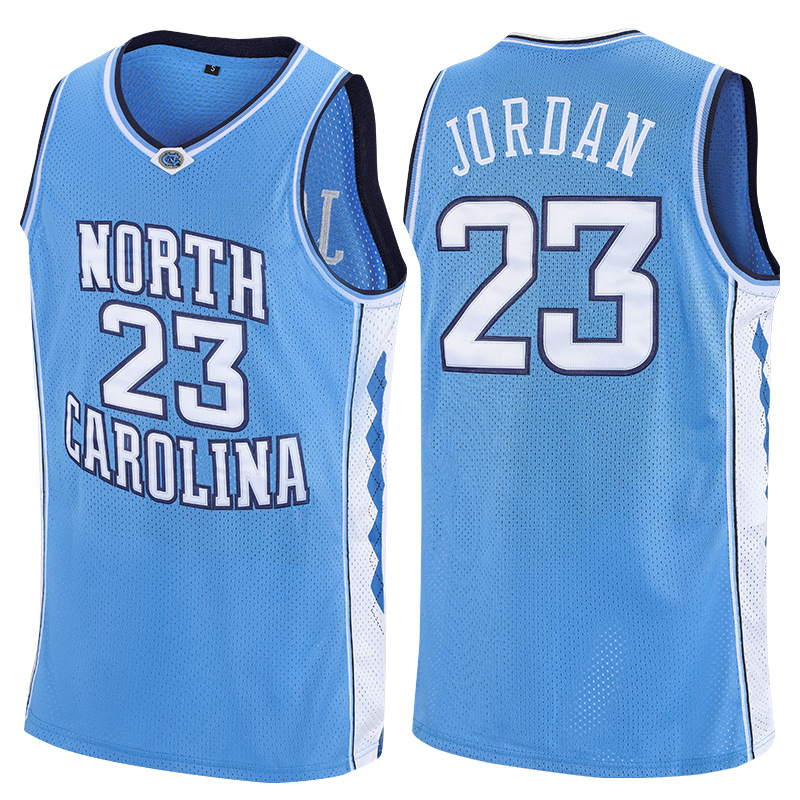 篮球服北卡大学球衣23号刺绣款蓝白复古网眼,透气舒适运动训练背