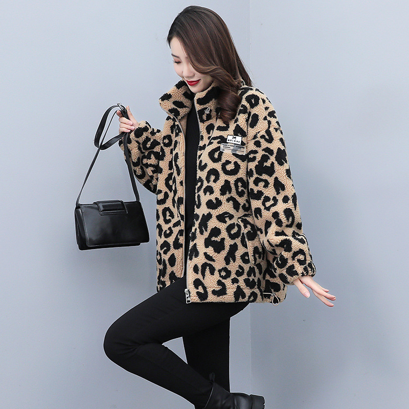 毛呢外套2021秋冬季新品女装韩版修身时尚豹纹女式呢大衣 zy787