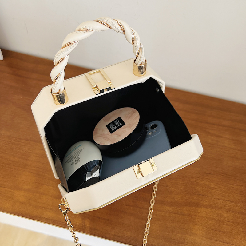 Women's Bag 2022 New Fashion Simple Texture National Trendy Style Portable Shoulder Crossbody Chain Bag Printing Box Bag