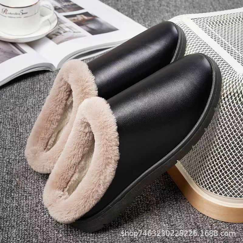 Factory Customized Winter Leather Slippers Waterproof Non-Slip Warm Home Cotton Slippers