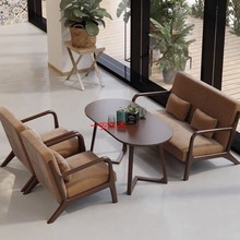 FW咖啡厅桌椅组合网红奶茶店洽谈卡座复古清吧简约休闲实木沙发商
