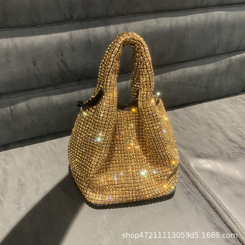 Summer Aw Rhinestone Vest-Style Portable Bucket Bag Crystal Bag Chain Vegetable Basket Full Diamond Shoulder Bag for Women