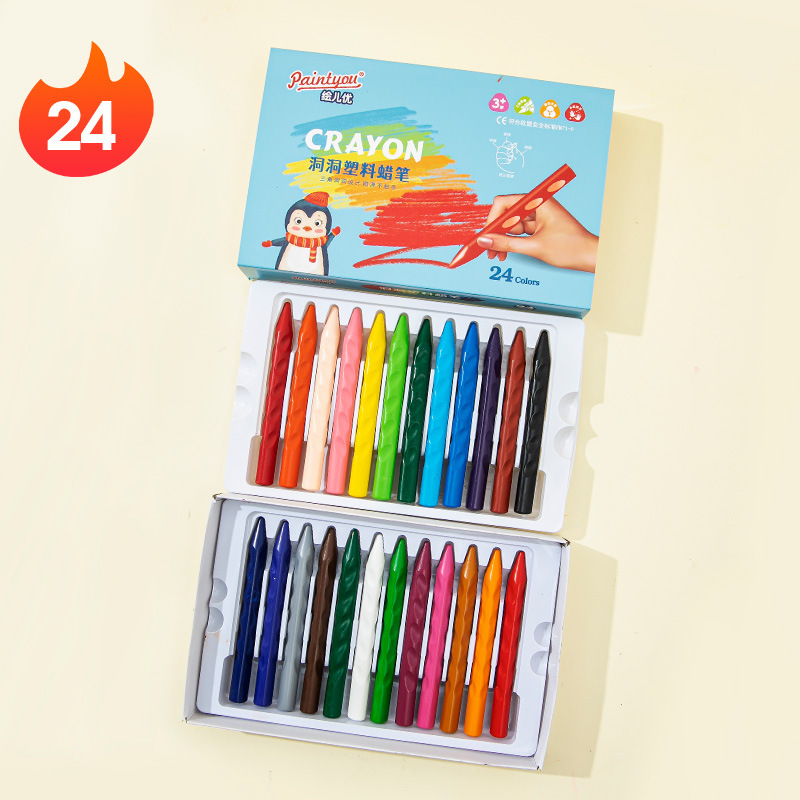 Hole Non-Stick Hand Crayon 12/24/36 Color Water-Free First Non-Stick Hand-Stick Modeling Plastic Crayons Crayon Painting Children