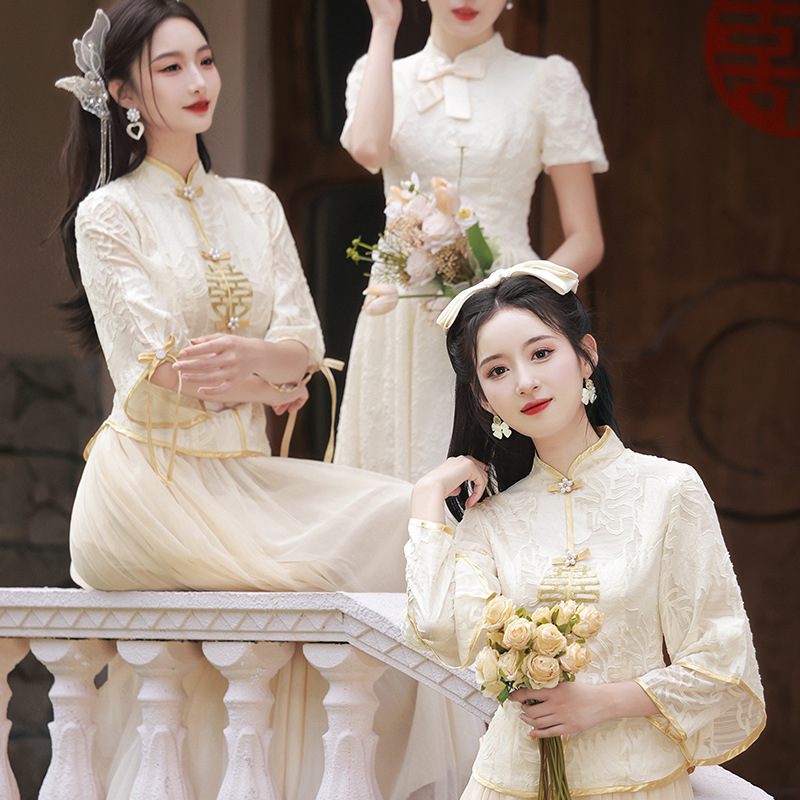 2024新款中国风旗袍婚礼姐妹裙伴娘团显瘦秀禾晚礼服女中式伴娘服