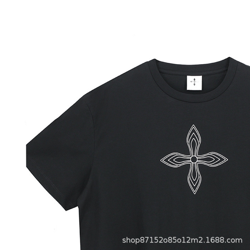 202y smfk十字花tee印花短袖宽松廓形休闲t恤男女同款圆领上衣