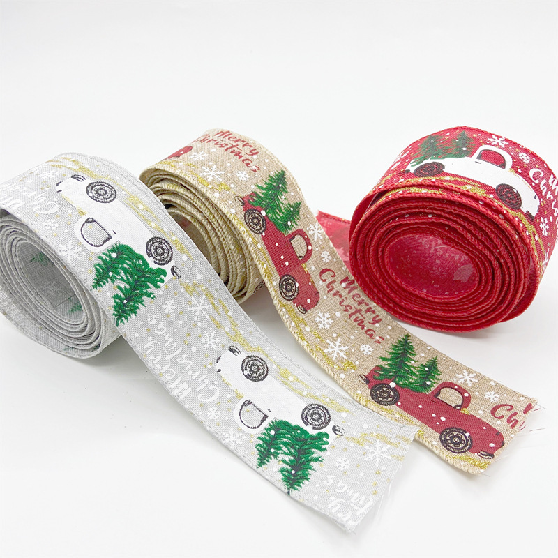 跨境新品圣诞节印花汽车织带 居家圣诞树装饰丝带缎带创意彩带