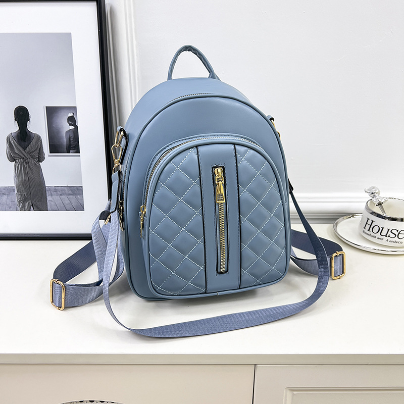 Cross-Border Preferred Women's Backpack European and American Style Solid Color Embossed Pu Foreign Trade Supply Manufacturer Lady Versatile Backpack