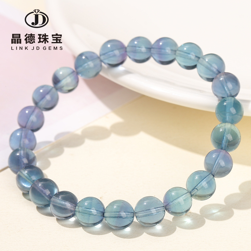 晶德珠宝 天然蓝萤石手链男女简约水晶圆珠手串礼物直播饰品批发