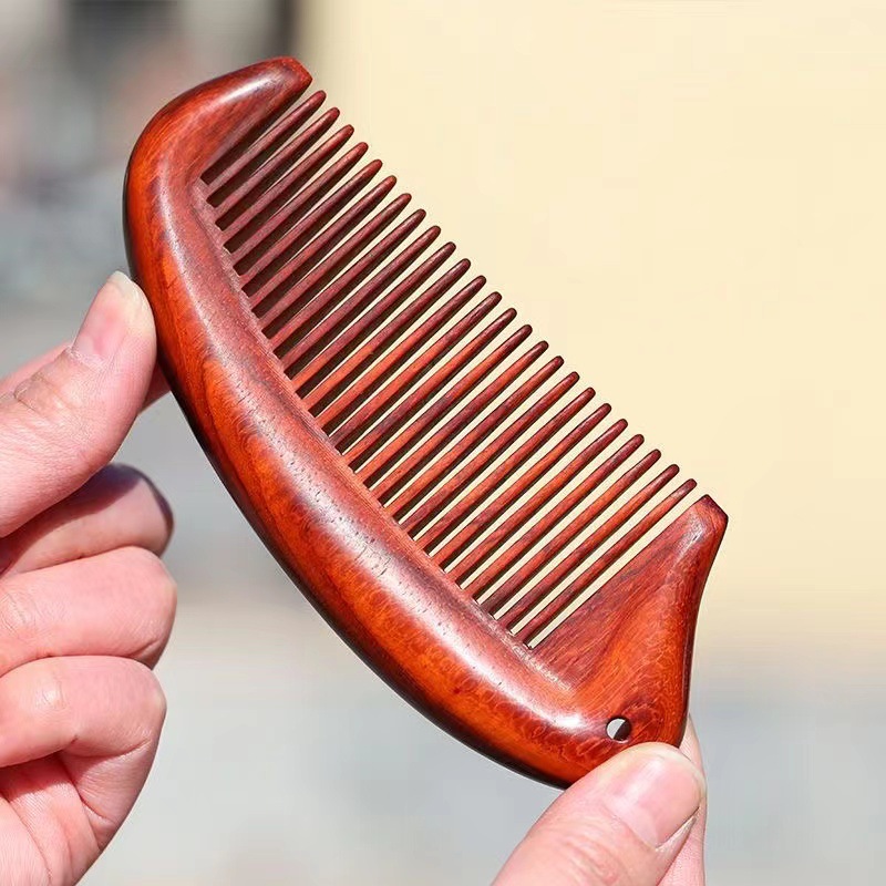犀牛紫檀木梳子女长卷家用防静电脱发按摩可爱刻字檀香宽齿小梳子