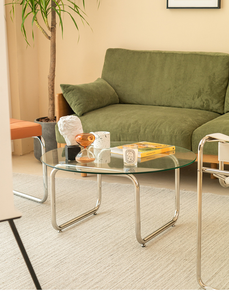 北欧玻璃茶几包豪斯风格客厅沙发边几网红ins钢化圆形咖啡桌矮桌