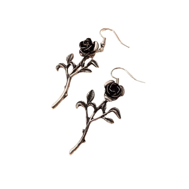 Ins European and American Style Metal Vintage Rose Ear Hook Earrings Exaggerated and Personalized Versatile Fashion Design Earrings