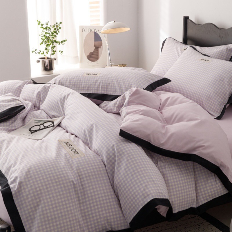 工厂批发高档全棉四件套被套床单纯棉被罩高端格子网红直播抖音