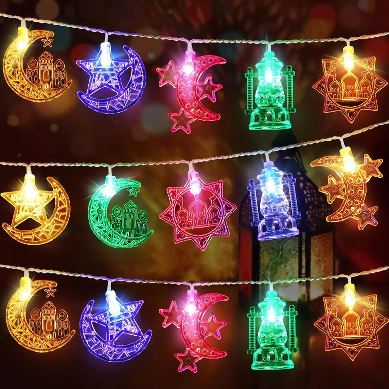 跨境LED月亮星星灯串星伴月装饰灯中东节日氛围布置城堡宫殿彩灯