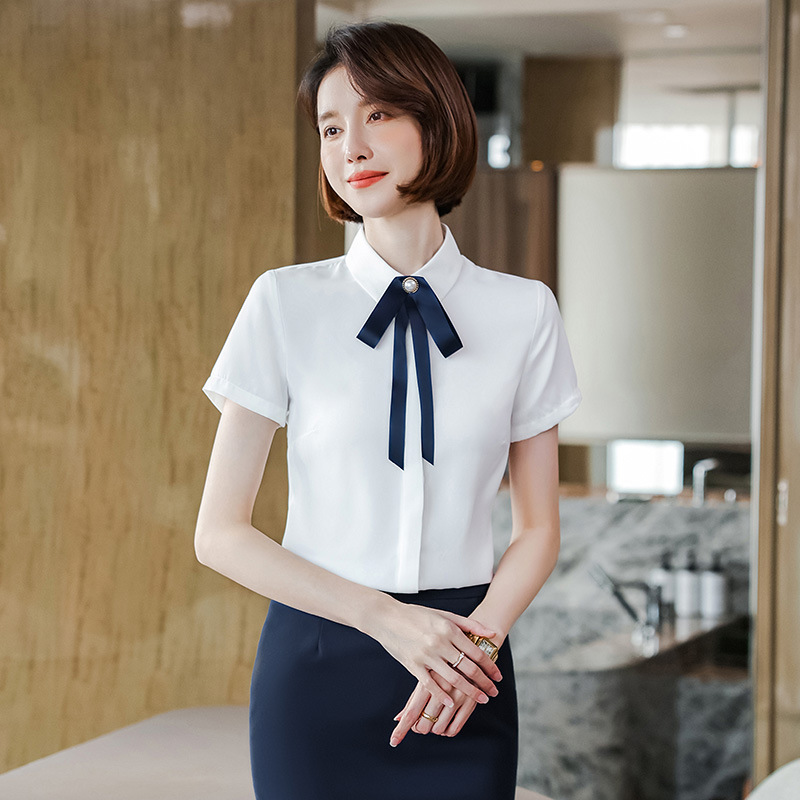 职业装白衬衫女夏短袖周六福珠宝店商场正装寸衣酒店前台工作服装