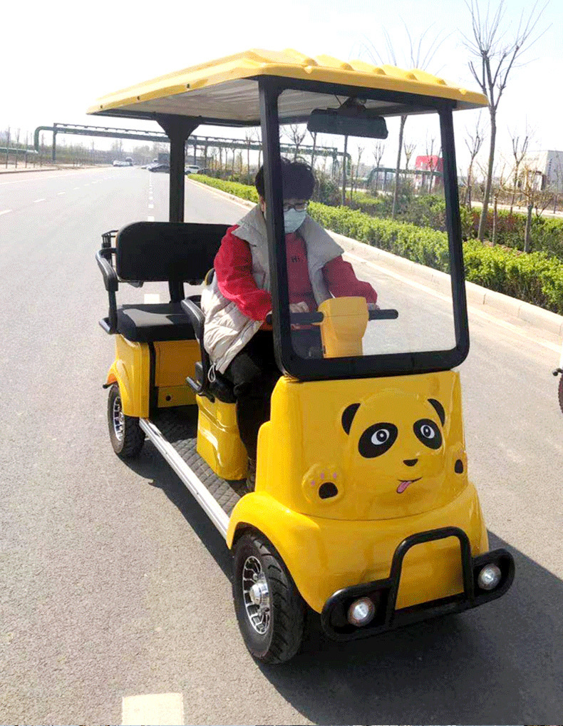 小巴士熊猫款电动四轮车景点观光车助力电瓶车电磁刹车