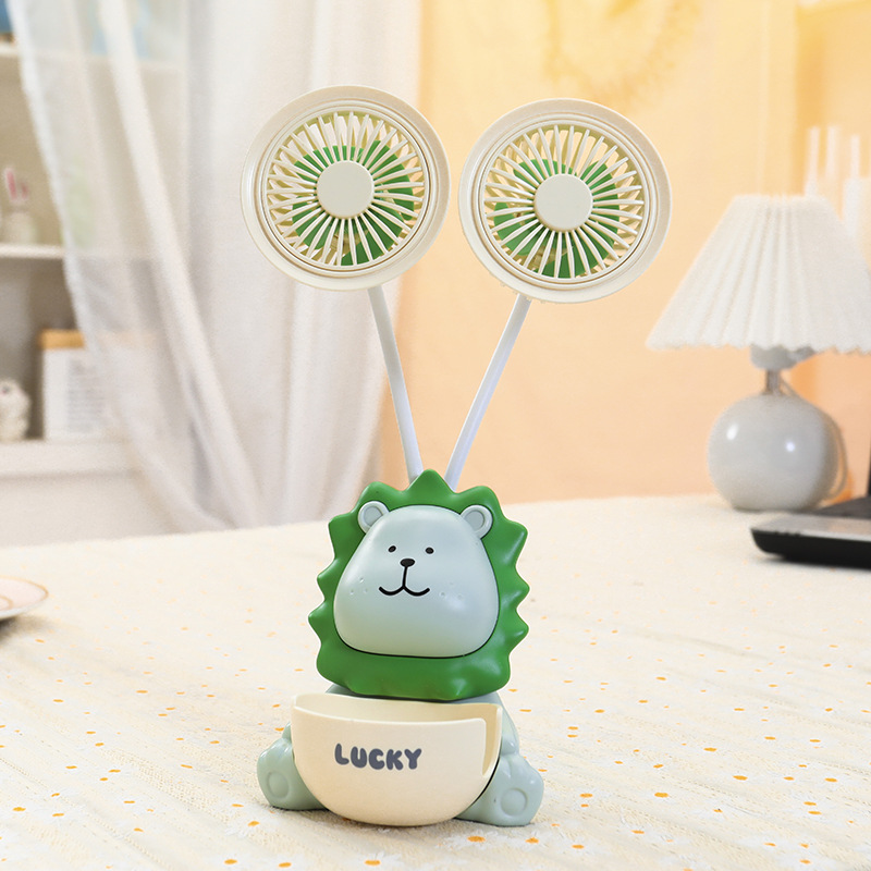 Children's Cute Animal Hose Adjustable Desktop Double-Headed Fan Pencil Knife Storage Pen Holder Multifunctional Small Fan