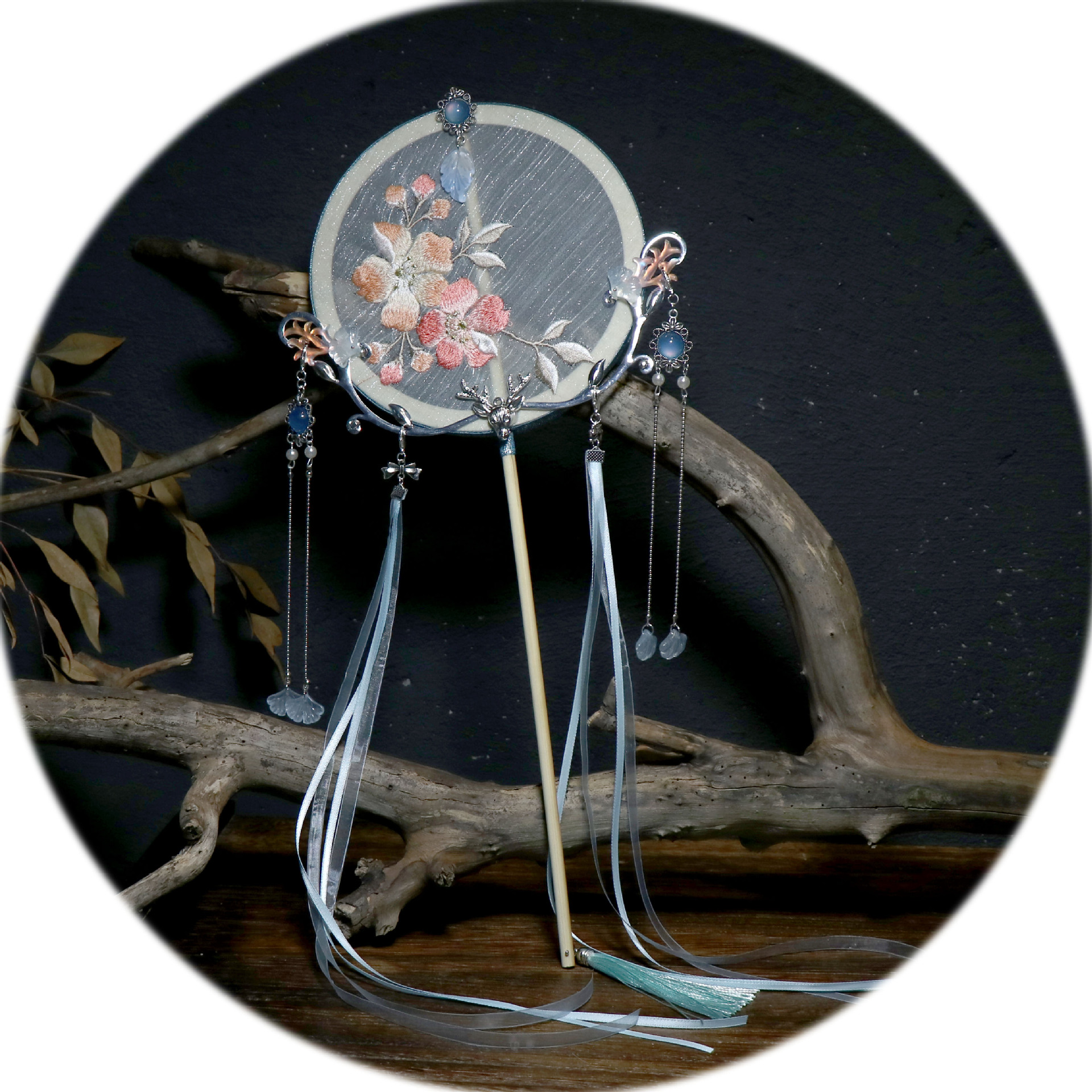 贰玥新品刺绣团扇唯美汉服配饰饰品宫扇古风扇子拍摄道具【今生】