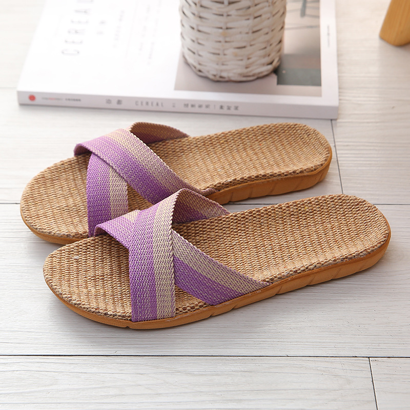 Four Seasons Couple Home Non-Slip Interior Home Bathroom Slippers Women's Floor Slippers Women's Linen Slippers