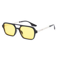 2021新款双梁镂空太阳镜批发时尚同款复古网红嘻哈凹造型黄色墨镜