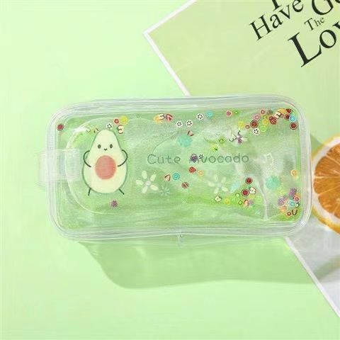 Creative Cute Cartoon Oil Transparent Quicksand Pencil Case Avocado Large Capacity Pen Case INS Style Portable Cosmetic Bag