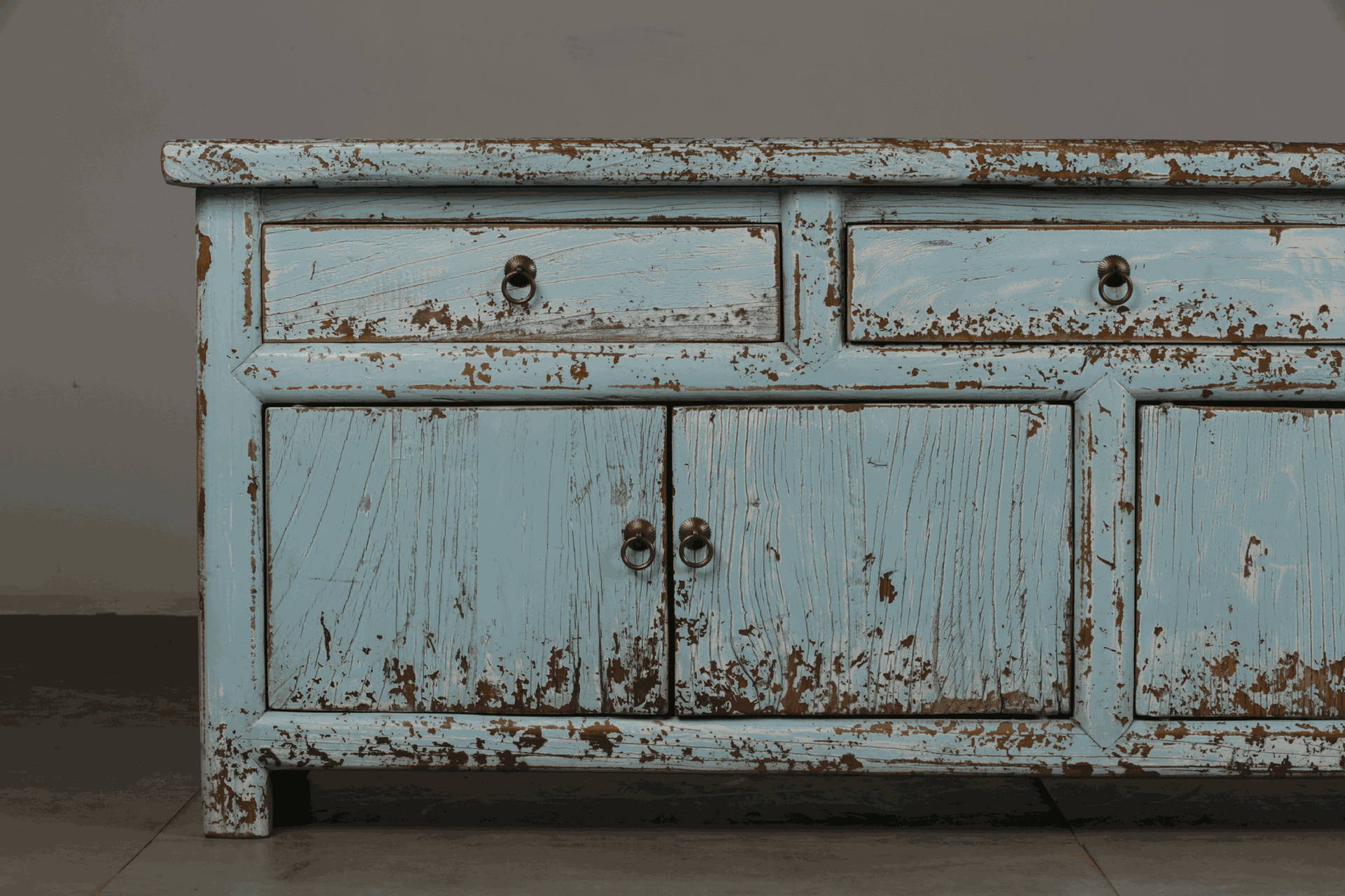 艺术家具)彩漆做旧工艺餐边柜 老松木实木柜子门柜田园复古