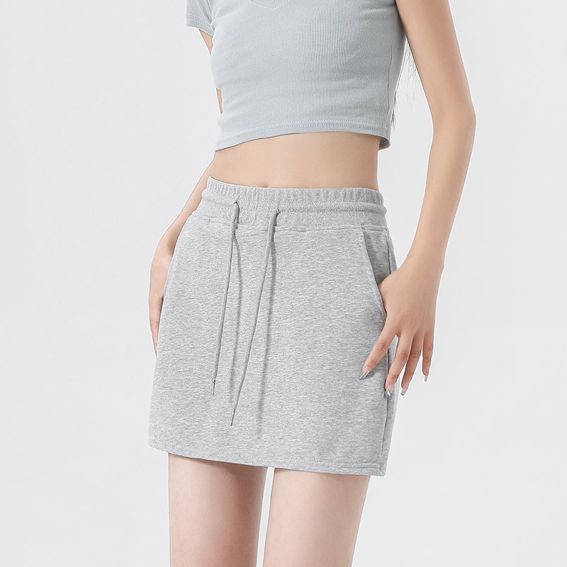 Hot Girl Drawstring Bag Hip Skirt Women's Summer 2023 High Waist Slimming Sports Culottes Gray Small A- line Skirt