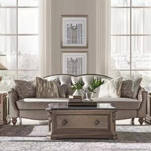 美式实木布艺沙发ART筑源别墅欧式客厅复古轻奢法式雕花三人沙发