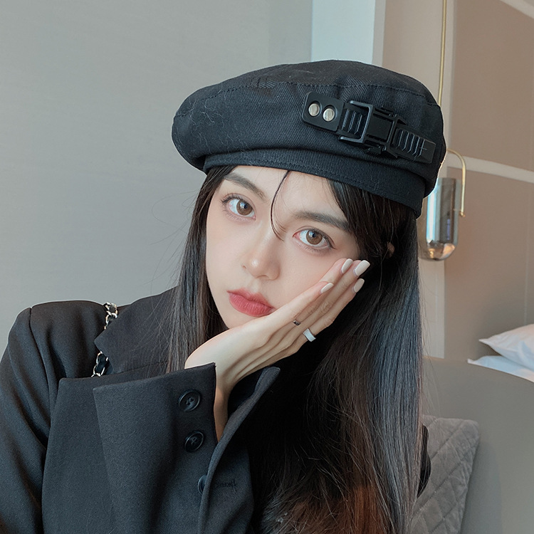 文艺复古秋冬帽子女生简约时尚小众黑色贝雷帽英伦字母刺绣画家帽