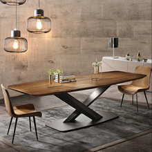 北欧胡桃木色实木餐桌椅组合长方形创意设计师餐台家用轻奢吃饭桌