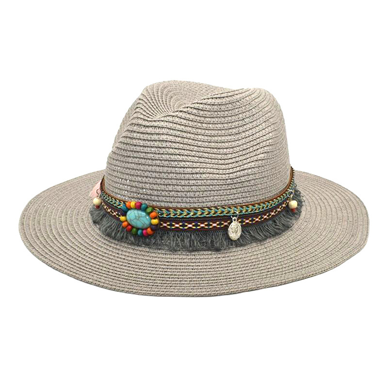 2023 European and American Retro Straw Woven Top Hat Women's New Ethnic Style Fedora Hat Foreign Trade Bell-Shaped Hip Hop Men's Straw Hat Wholesale