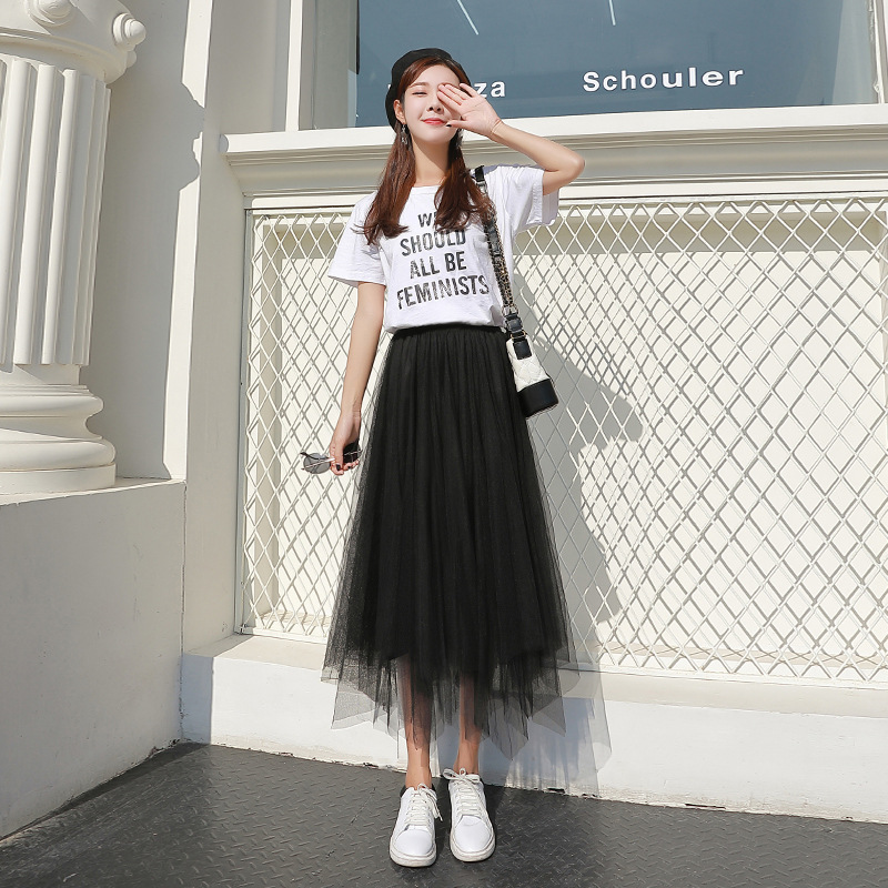 纱裙女半身裙春秋2024新款不规则网纱半裙夏季蓬蓬半身长裙子